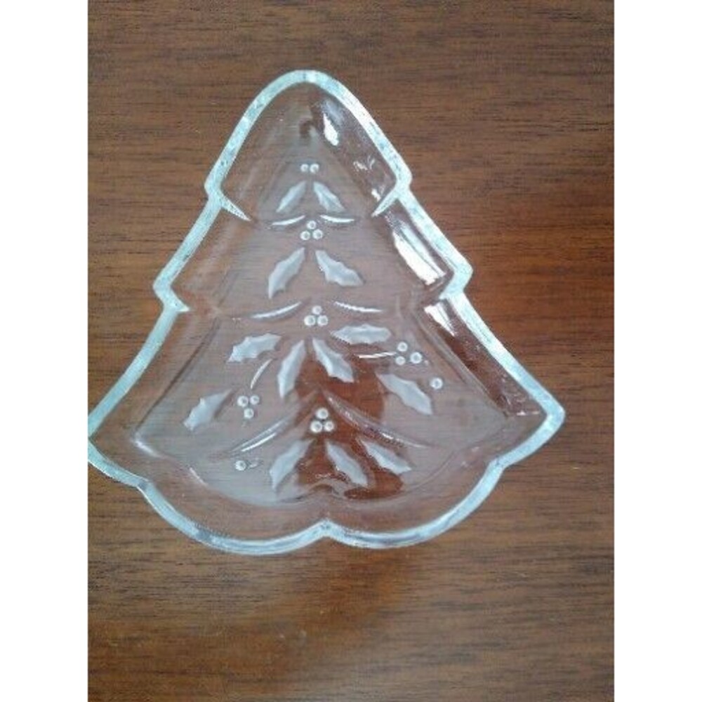 Vintage Lenox Holiday Crystal Etched Stamped Christmas Tree Candy Dish Decor